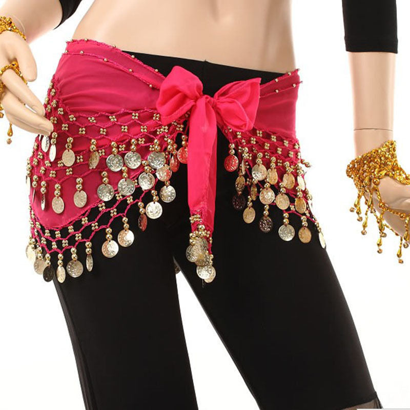 Ladies Chiffon Belly Dance Coin Hip Scarf Skirt by HitMyNeed