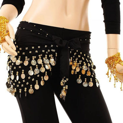Ladies Chiffon Belly Dance Coin Hip Scarf Skirt black by HitMyNeed
