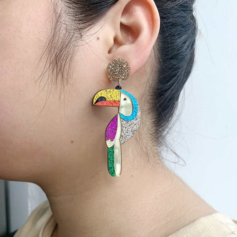 Ladies Colorful Acrylic Parrot Drop Earrings by HitMyNeed