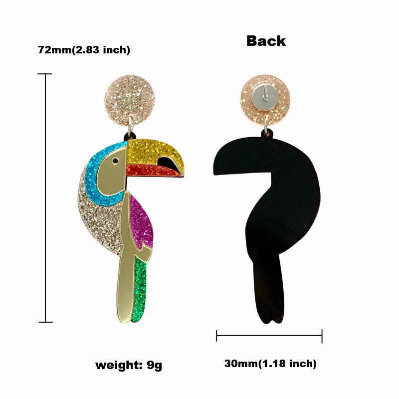Ladies Colorful Acrylic Parrot Drop Earrings by HitMyNeed