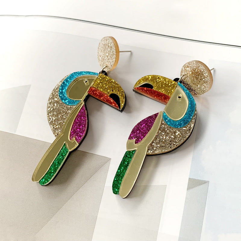 Ladies Colorful Acrylic Parrot Drop Earrings by HitMyNeed