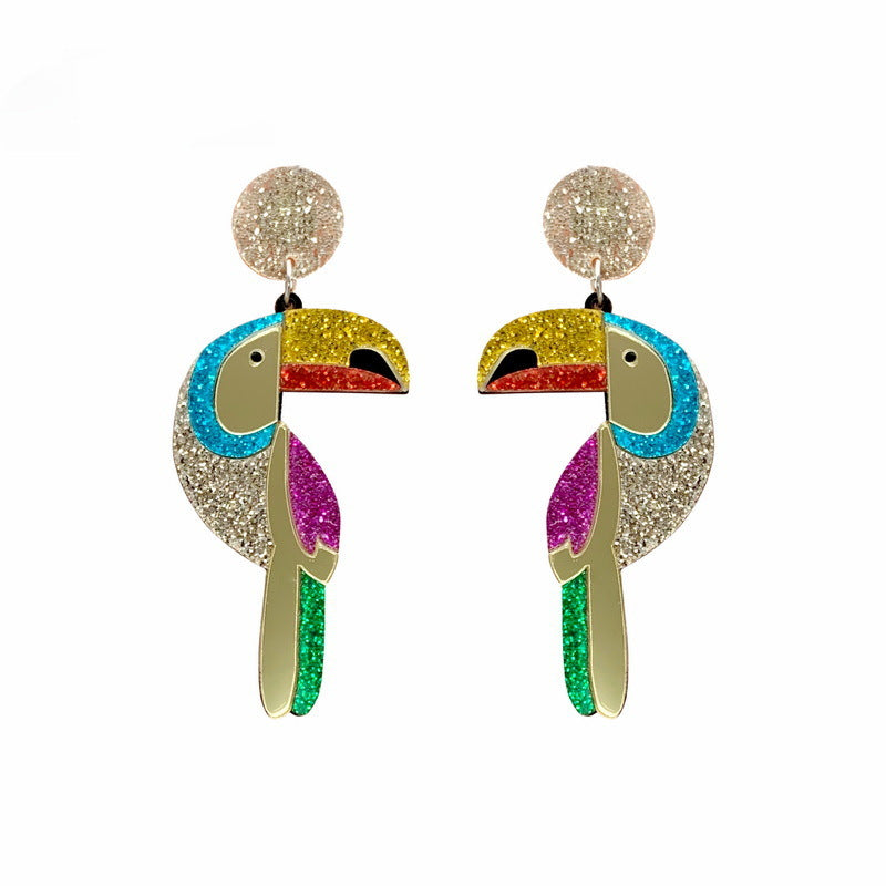 Ladies Colorful Acrylic Parrot Drop Earrings by HitMyNeed