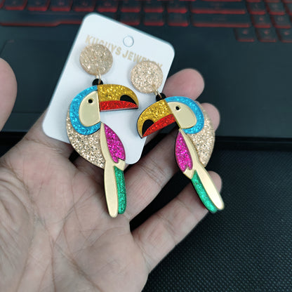 Ladies Colorful Acrylic Parrot Drop Earrings by HitMyNeed