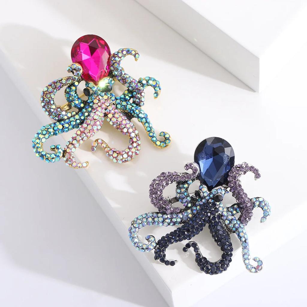 Ladies Elegant Octopus Rhinestone Brooch Pin by HitMyNeed