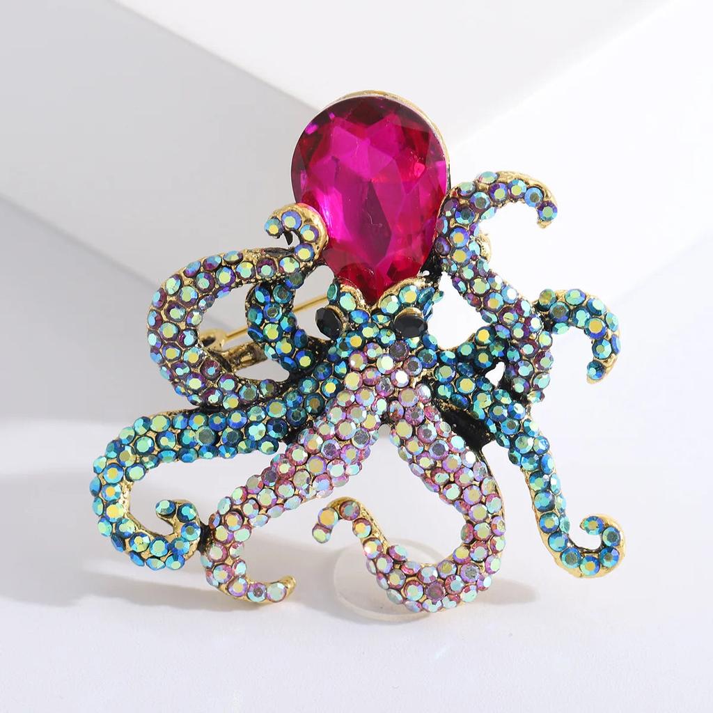 Ladies Elegant Octopus Rhinestone Brooch Pin by HitMyNeed