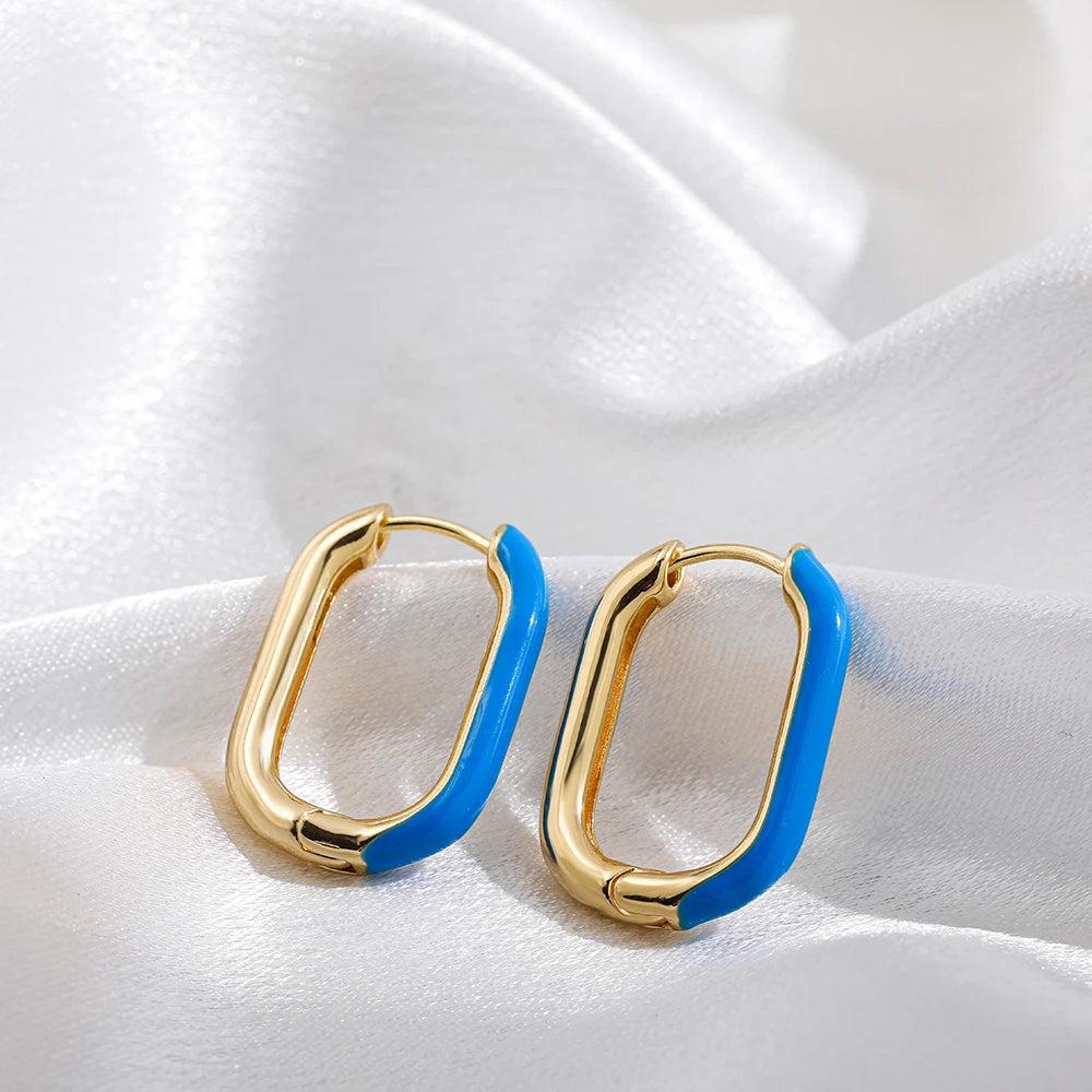 Ladies Elegant U-Shaped Hoop Earrings blue by HitMyNeed