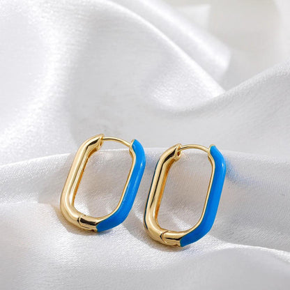 Ladies Elegant U-Shaped Hoop Earrings blue by HitMyNeed