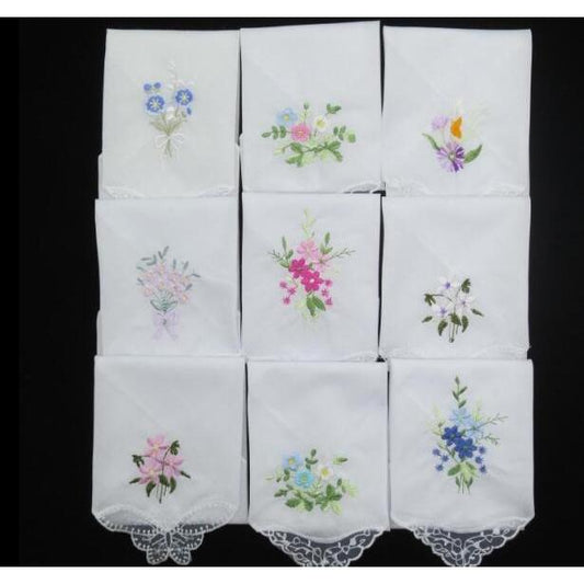Ladies Embroidered Cotton Handkerchiefs (3 Pack) by HitMyNeed