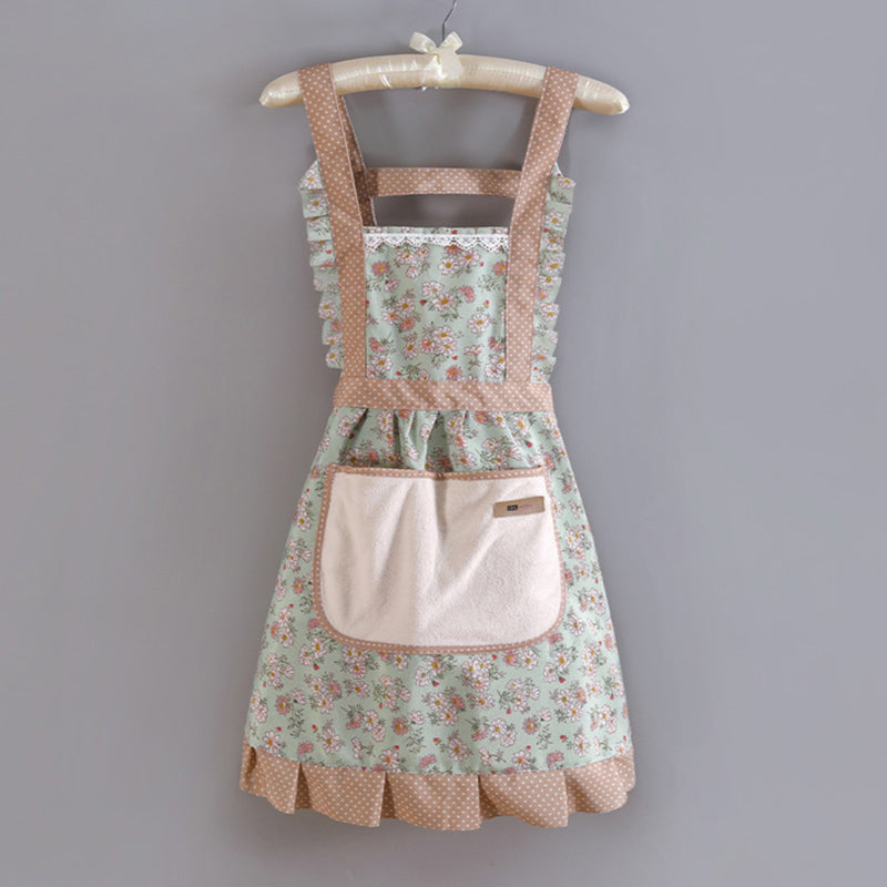 Ladies Floral Apron with Pocket green by HitMyNeed