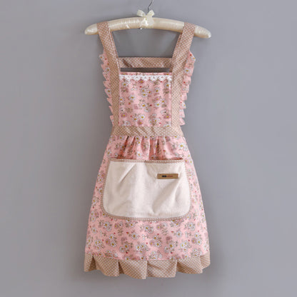 Ladies Floral Apron with Pocket pink by HitMyNeed