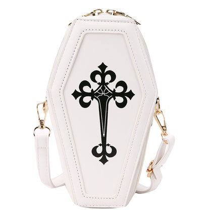 Ladies Gothic Coffin Crossbody Bag white by HitMyNeed