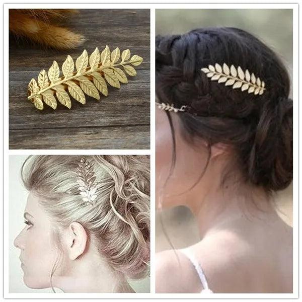 Ladies Leaf Hair Barrette Clip - Gold Tone Alloy by HitMyNeed
