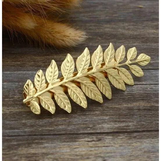 Ladies Leaf Hair Barrette Clip - Gold Tone Alloy by HitMyNeed