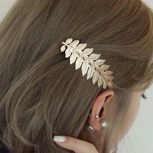 Ladies Leaf Hair Barrette Clip - Gold Tone Alloy by HitMyNeed