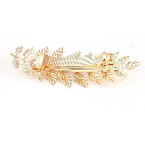 Ladies Leaf Hair Barrette Clip - Gold Tone Alloy by HitMyNeed