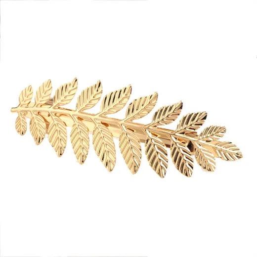 Ladies Leaf Hair Barrette Clip - Gold Tone Alloy gold by HitMyNeed