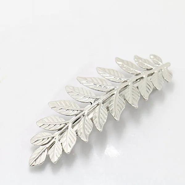 Ladies Leaf Hair Barrette Clip - Gold Tone Alloy silver by HitMyNeed