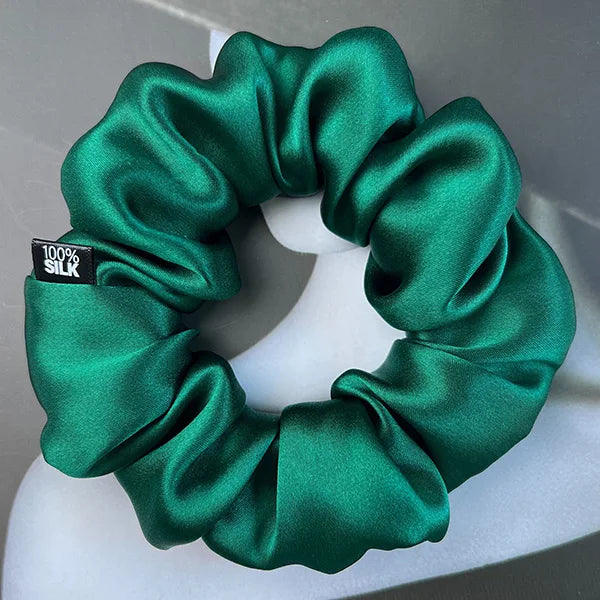 Ladies Mulberry Silk Hair Scrunchie 3-5cm-b-dark-green by HitMyNeed
