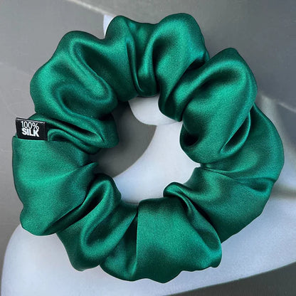 Ladies Mulberry Silk Hair Scrunchie 3-5cm-b-dark-green by HitMyNeed