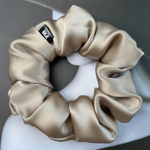 Ladies Mulberry Silk Hair Scrunchie 3-5cm-b-khaki by HitMyNeed
