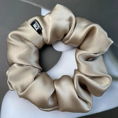 Ladies Mulberry Silk Hair Scrunchie 3-5cm-b-khaki by HitMyNeed