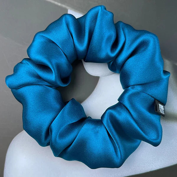 Ladies Mulberry Silk Hair Scrunchie 3-5cm-b-peacock-blue by HitMyNeed