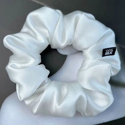 Ladies Mulberry Silk Hair Scrunchie 3-5cm-b-white by HitMyNeed