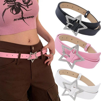 Ladies PU Leather Star Belt with Rhinestones by HitMyNeed