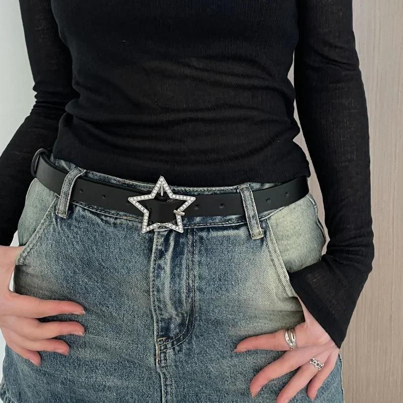 Ladies PU Leather Star Belt with Rhinestones by HitMyNeed