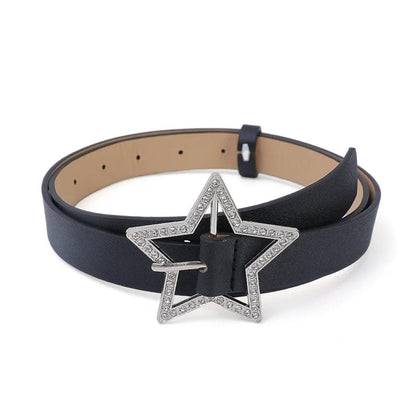 Ladies PU Leather Star Belt with Rhinestones black by HitMyNeed
