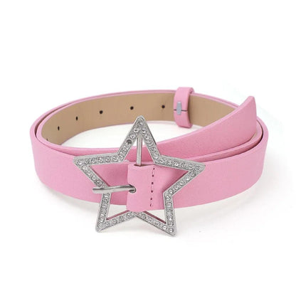 Ladies PU Leather Star Belt with Rhinestones pink by HitMyNeed