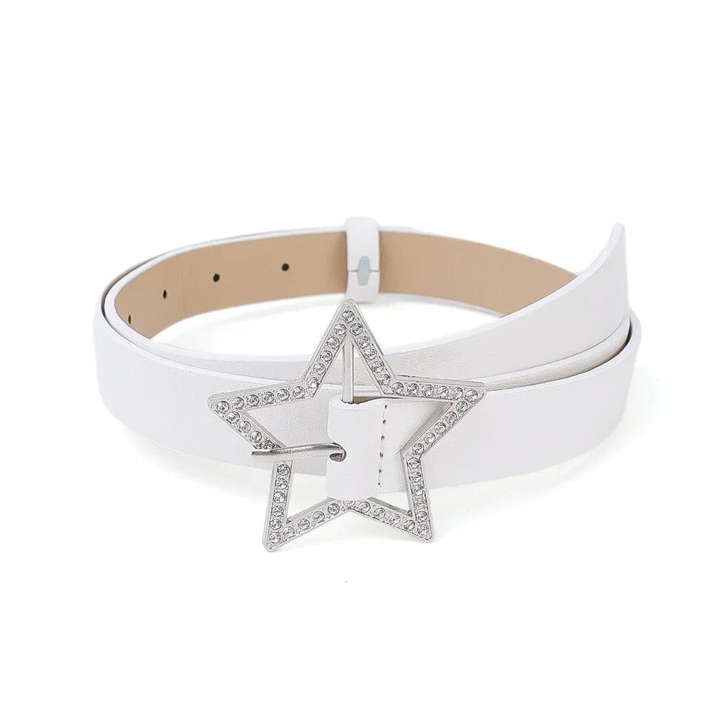 Ladies PU Leather Star Belt with Rhinestones white by HitMyNeed