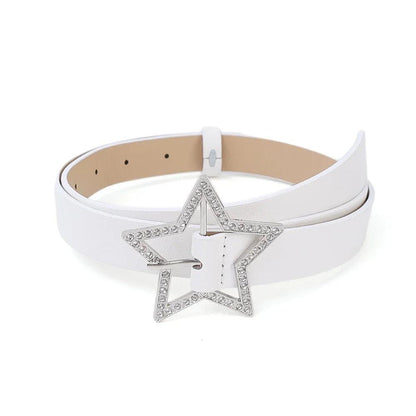 Ladies PU Leather Star Belt with Rhinestones white by HitMyNeed