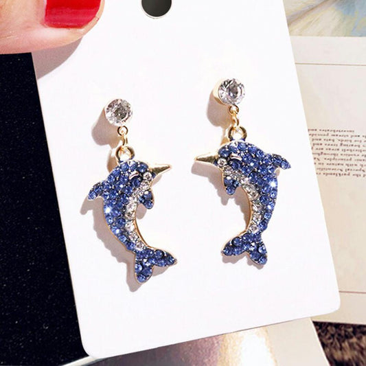 Ladies Rhinestone Dolphin Drop Earrings by HitMyNeed