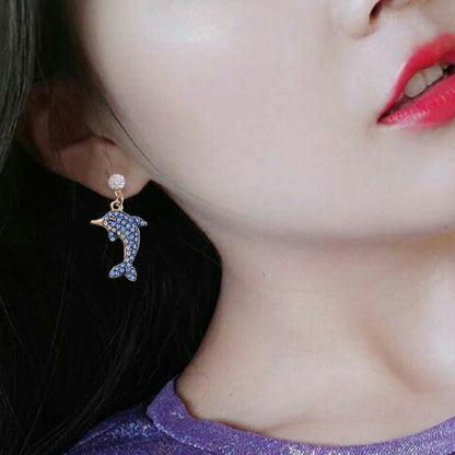 Ladies Rhinestone Dolphin Drop Earrings by HitMyNeed