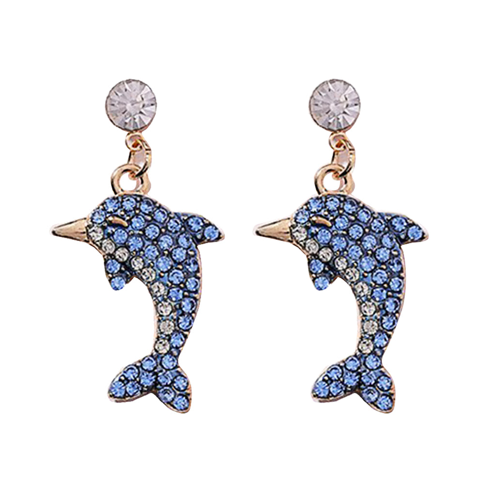 Ladies Rhinestone Dolphin Drop Earrings by HitMyNeed