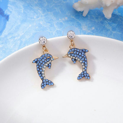 Ladies Rhinestone Dolphin Drop Earrings by HitMyNeed