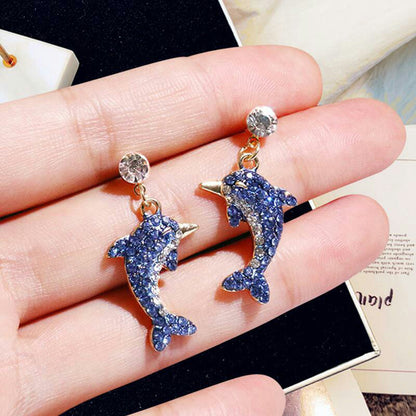 Ladies Rhinestone Dolphin Drop Earrings by HitMyNeed