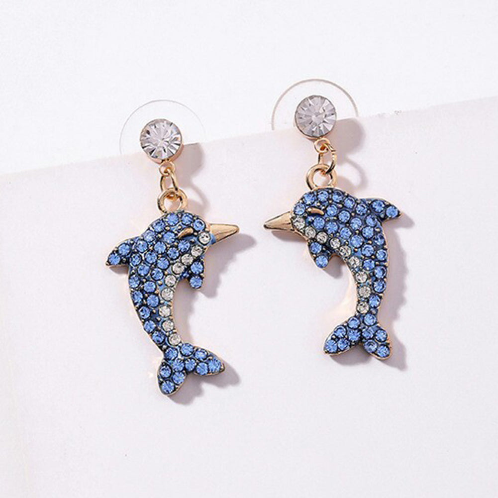 Ladies Rhinestone Dolphin Drop Earrings by HitMyNeed