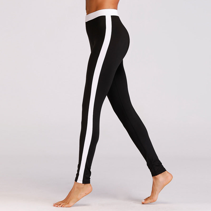 Ladies Sports Leggings with White Side Stripe by HitMyNeed