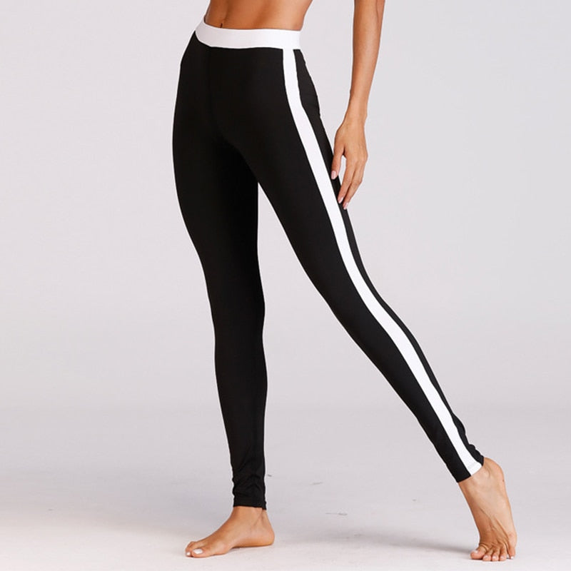 Ladies Sports Leggings with White Side Stripe by HitMyNeed