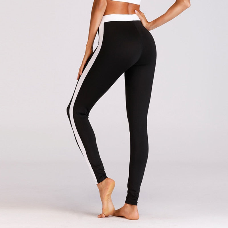 Ladies Sports Leggings with White Side Stripe by HitMyNeed
