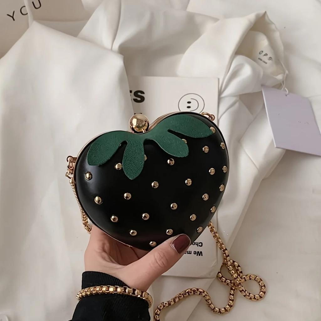 Ladies Strawberry Crossbody Bag with Chain Strap black by HitMyNeed