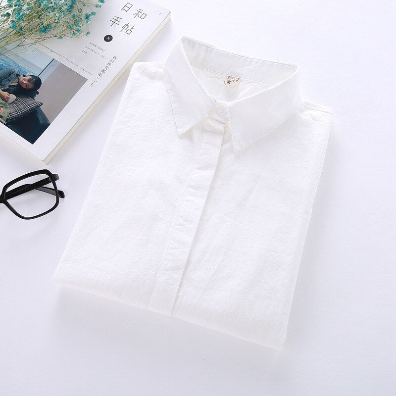 Ladies White Long Sleeve Cotton Blouse 1 xxl by HitMyNeed
