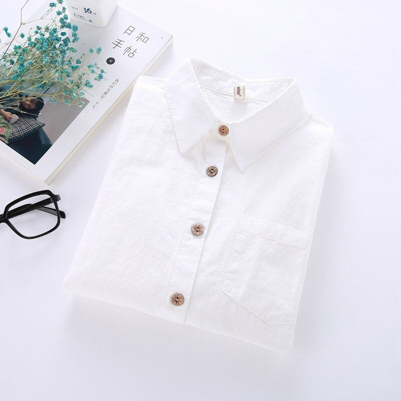 Ladies White Long Sleeve Cotton Blouse 4 xxl by HitMyNeed