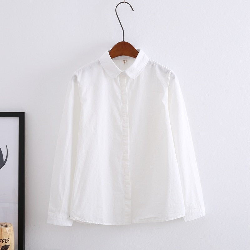 Ladies White Long Sleeve Cotton Blouse by HitMyNeed