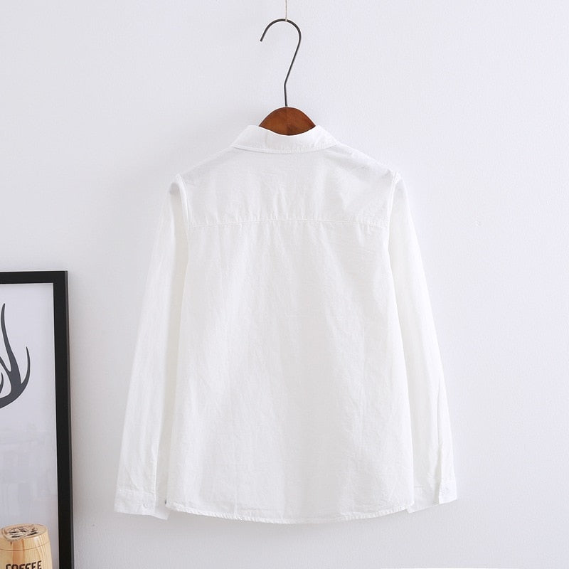 Ladies White Long Sleeve Cotton Blouse by HitMyNeed