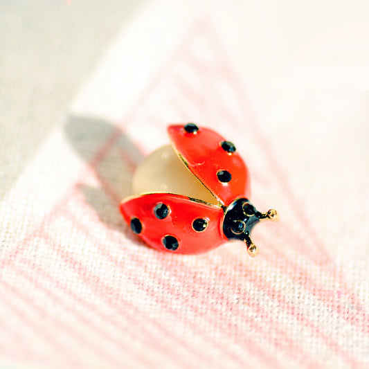 Ladybug Brooch with Rhinestones and Opal by HitMyNeed