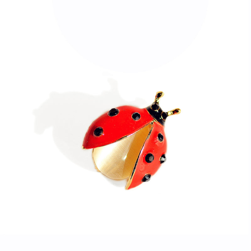 Ladybug Brooch with Rhinestones and Opal by HitMyNeed