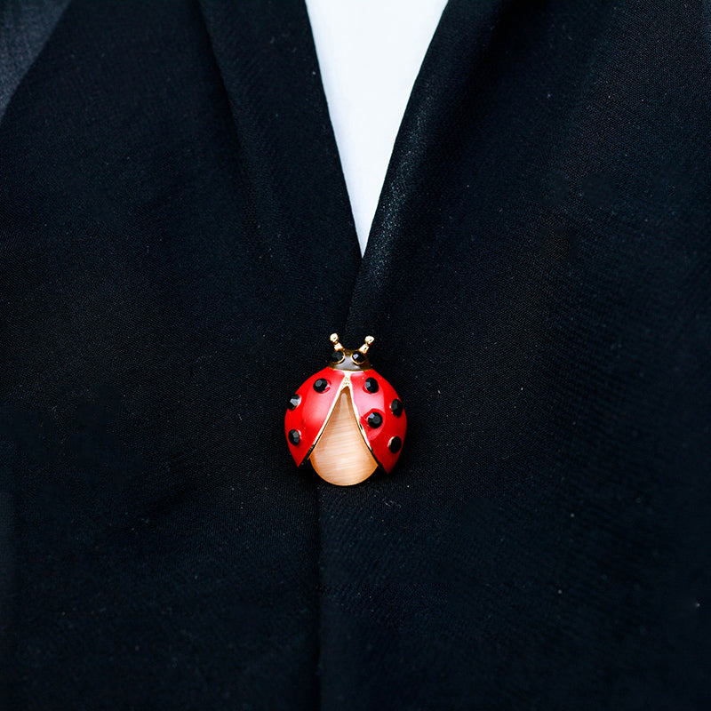 Ladybug Brooch with Rhinestones and Opal by HitMyNeed